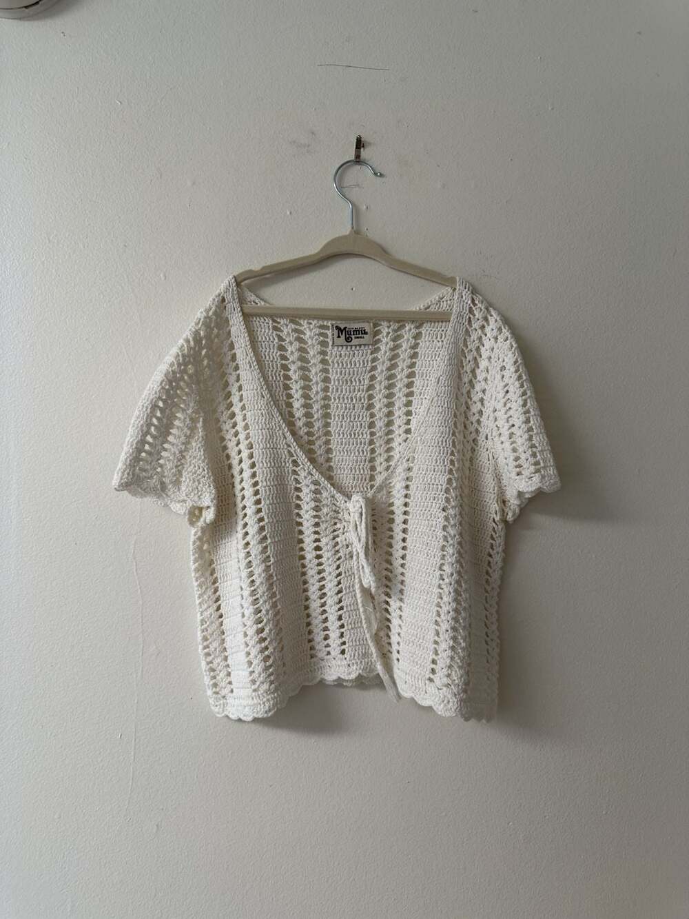 Show Me Your Mumu Crochet Tie Front Cardigan Size S White